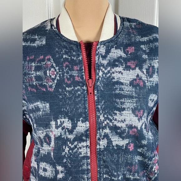 FREE PEOPLE Varsity of Dreams Bomber Jacket Denim Maroon XS - Picture 7 of 13